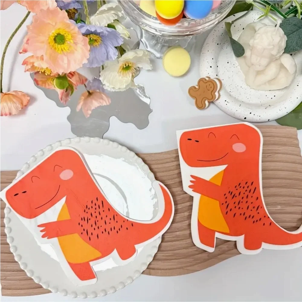 Orange Dinosaur Shaped Paper Napkins, 20-ct
